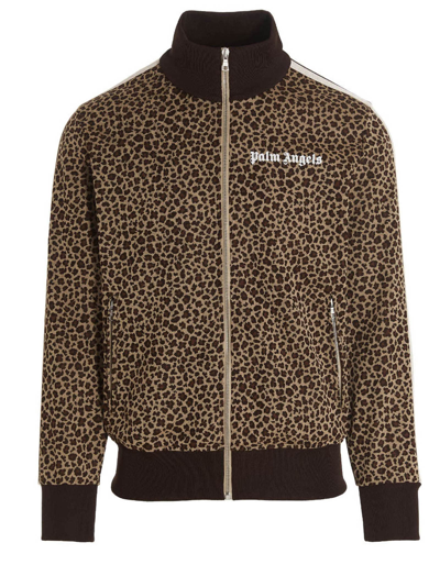 Palm Angels Leopard Tech Jersey Track Jacket In Brown