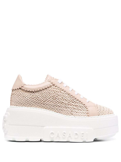 Shop Casadei Womans Chunky Pink Woven Fabric Sneakers