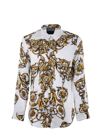 Versace Jeans Couture Camicia In Twill Di Viscosa In Bianco/oro | ModeSens