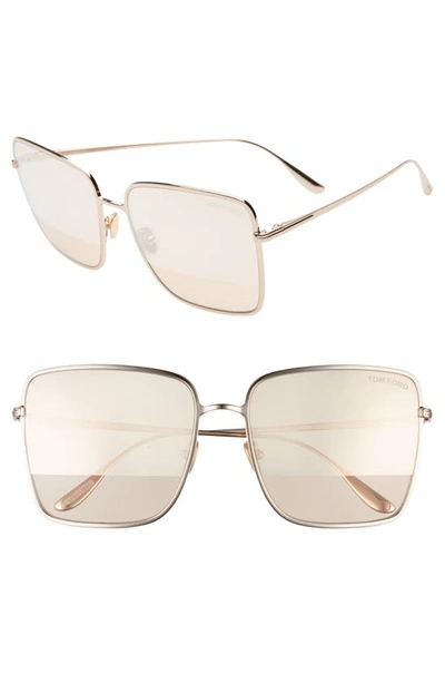 Shop Tom Ford Heather Polarized 60mm Square Sunglasses In Shiny Rose Gold/ Gradient