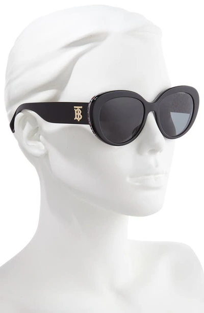 Shop Burberry 54mm Round Cat Eye Sunglasses In Black/grey Solid