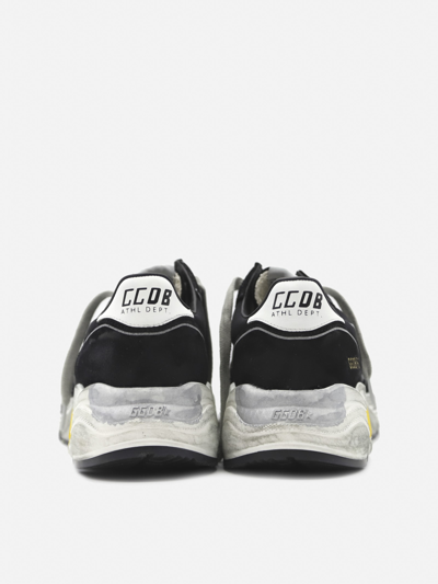 Shop Golden Goose Running Sole Sneakers In Suede And Mesh Inserts In Black/silver/white