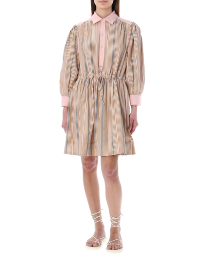 Shop See By Chloé Striped Chemisier Dress In Multicolor Beige