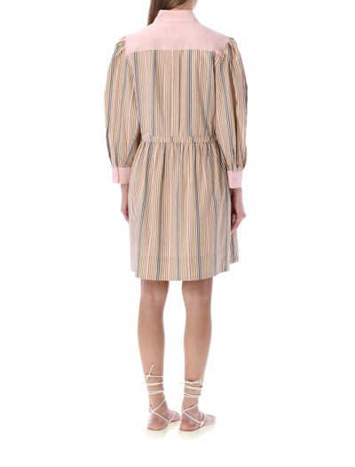 Shop See By Chloé Striped Chemisier Dress In Multicolor Beige