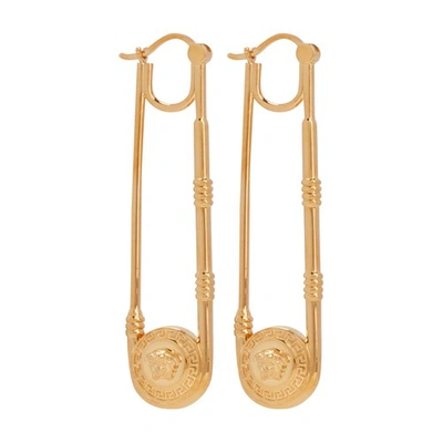 Shop Versace Safety Pin Earrings In  Gold