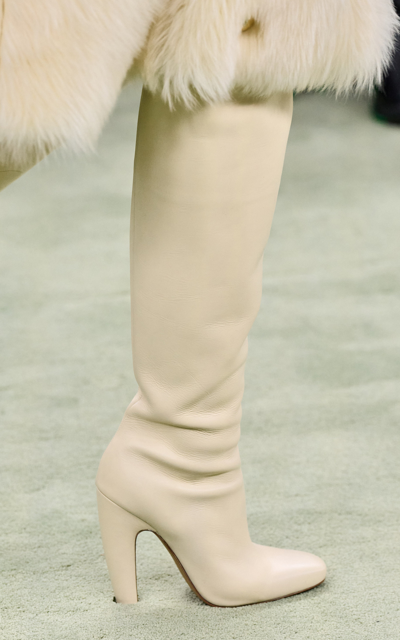 Shop Bottega Veneta Over-the-knee Leather High Heel Boots In Ivory