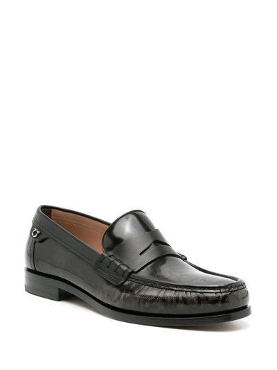 Ferragamo Port Gancini-print Loafers In Brown