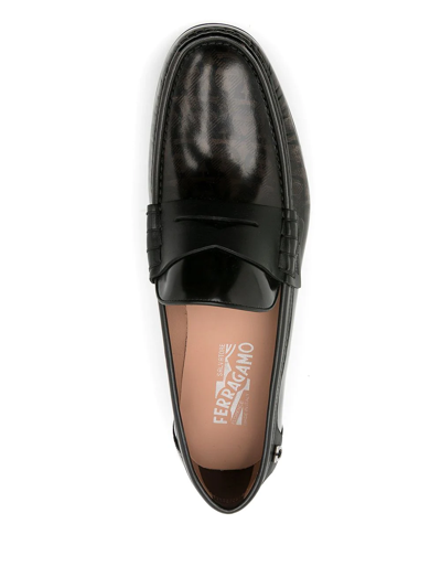 Ferragamo Port Gancini-print Loafers In Brown
