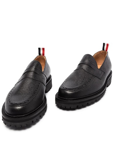 Shop Thom Browne Grosgrain-loop Round-toe Loafers In Black