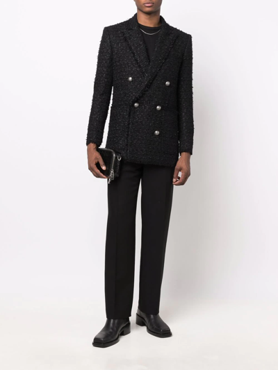 Shop Balmain Tweed Double-breasted Blazer In Schwarz