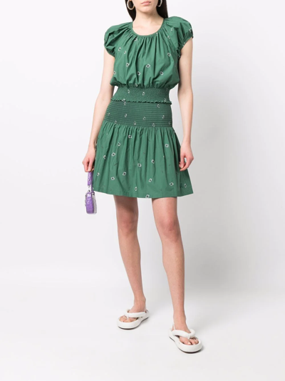 Kenzo Smocked Bandana-print Mini Skirt In Grün