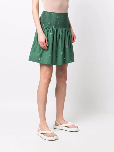 Kenzo Smocked Bandana-print Mini Skirt In Grün
