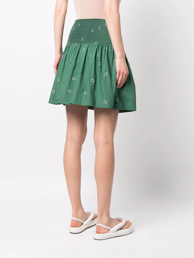 Shop Kenzo Smocked Bandana-print Mini Skirt In Grün