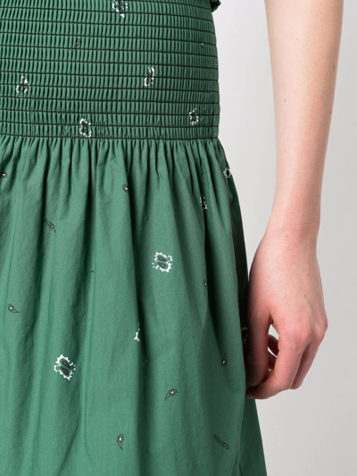 Kenzo Smocked Bandana-print Mini Skirt In Grün
