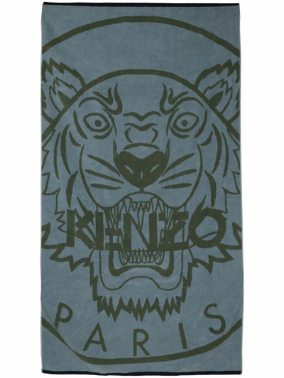 Shop Kenzo Cotton Woven-logo Beach Towel In Blau