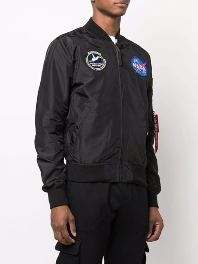 Alpha Industries Ma-1 Tt Nasa Reversible Black Nylon Reversible Nasa Bomber Jacket - Ma-1 Tt Nasa Reversible In Schwarz