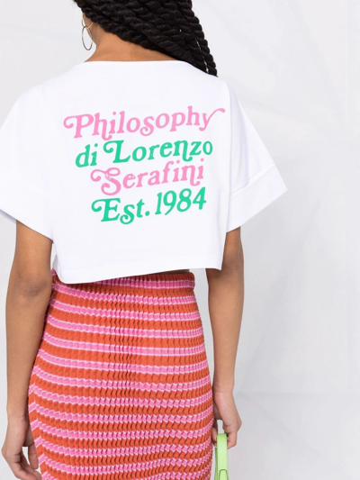 Shop Philosophy Di Lorenzo Serafini Cropped Logo-print T-shirt In Weiss