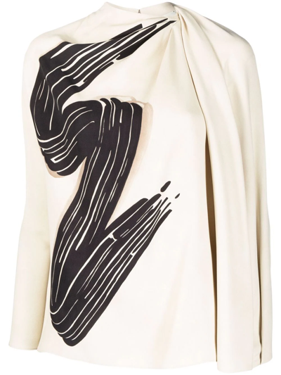 Fendi Brush-print Draped Cady Top In Nude