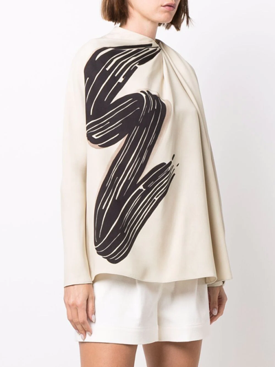 Fendi Brush-print Draped Cady Top In Nude