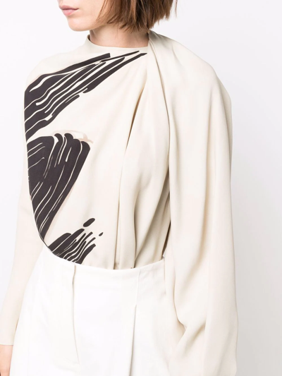 Fendi Brush-print Draped Cady Top In Nude