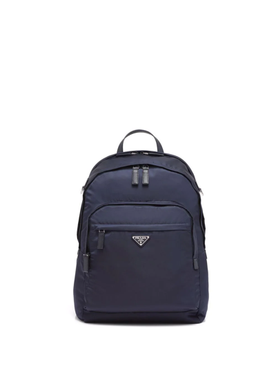 Shop Prada Re-nylon Triangle Logo Backpack In Blau