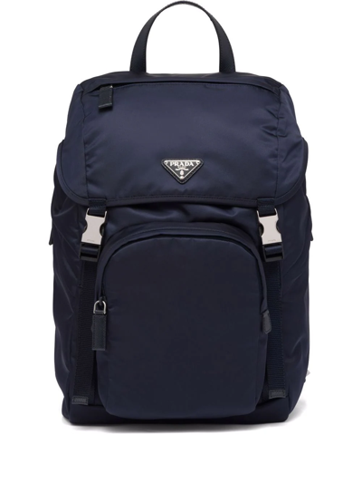 Prada Mens Blue Re-nylon Large Recycled-nylon And Leather Backpack In Blau