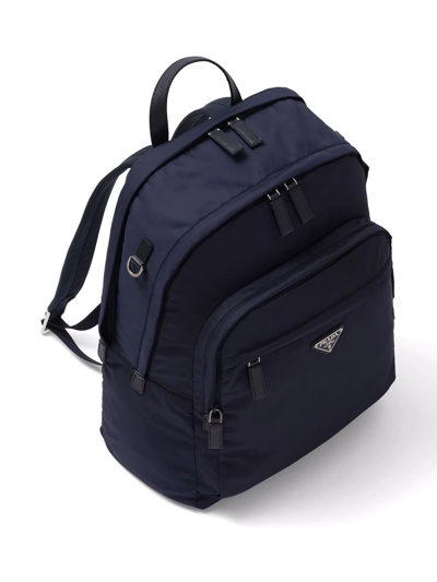 Prada Re-nylon And Saffiano Leather Backpack In Blau