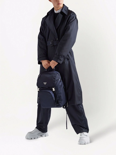 Prada Mens Blue Re-nylon Large Recycled-nylon And Leather Backpack In Blau