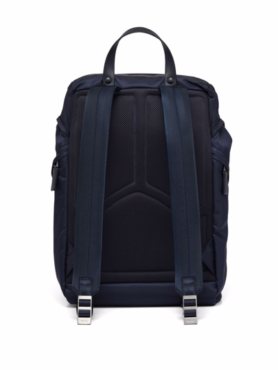 Prada Mens Blue Re-nylon Large Recycled-nylon And Leather Backpack In Blau