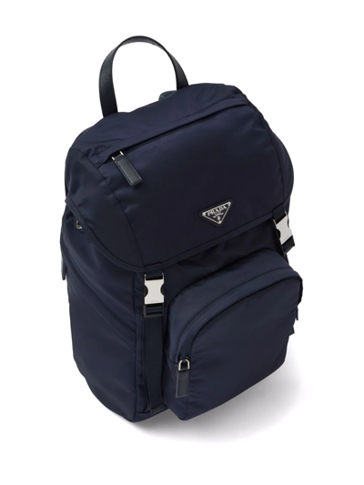 Prada Mens Blue Re-nylon Large Recycled-nylon And Leather Backpack In Blau