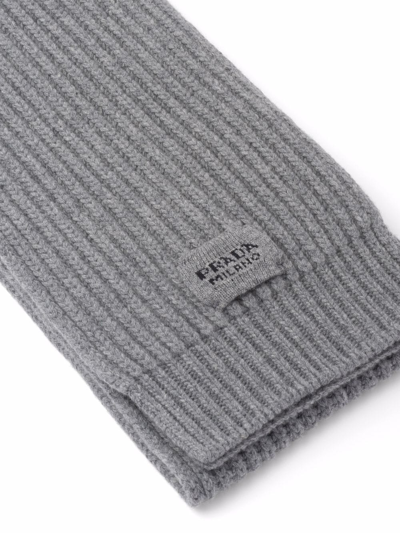 Shop Prada Logo-patch Knitted Scarf In Grau