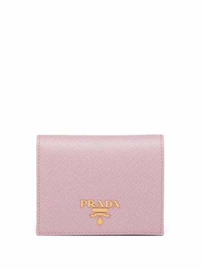 Shop Prada Logo-lettering Compact Wallet In Rosa