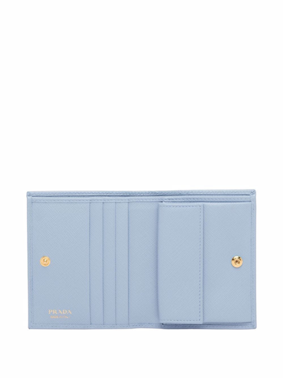 Shop Prada Logo-lettering Compact Wallet In Blau
