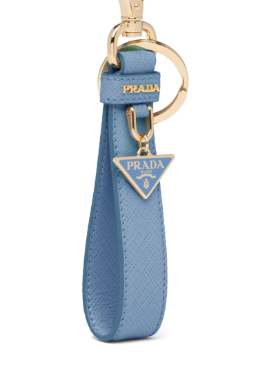 Shop Prada Triangle-logo Leather Keychain In Blau