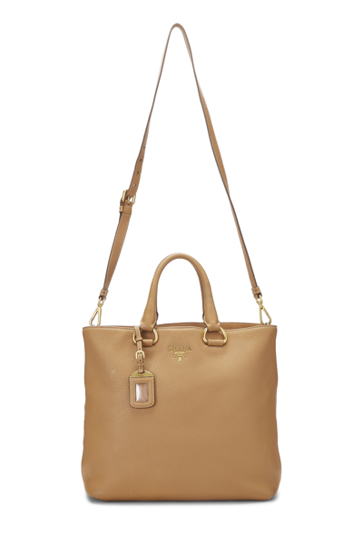 Pre-owned Prada Tan Vitello Daino Shopping Tote