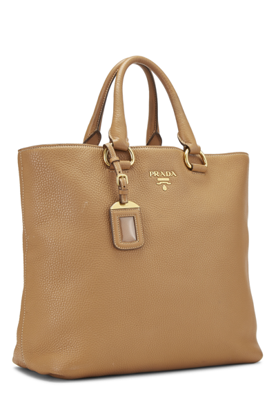 Pre-owned Prada Tan Vitello Daino Shopping Tote