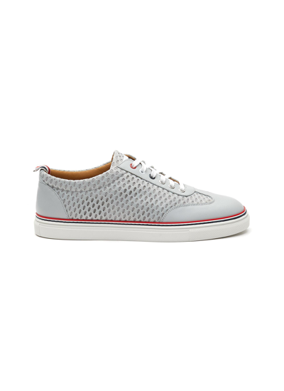 Shop Thom Browne Leather Athletic Mesh Low Top Lace Up Sneakers In Grey