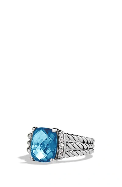 Shop David Yurman Wheaton Petite Ring With Semiprecious Stone & Diamonds In Hampton Blue Topaz