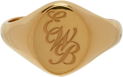 Shop Ernest W Baker Gold 'ewb' Signet Ring In Gold Plated Silver