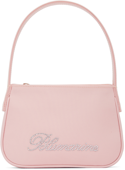 Shop Blumarine Pink Rhinestone Logo Bag In N0111 Dusty Pink