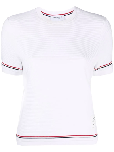 Shop Thom Browne Rwb Stripe Ottoman-rib Short-sleeve T-shirt In 100 White