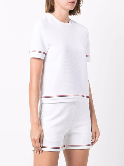 Shop Thom Browne Rwb Stripe Ottoman-rib Short-sleeve T-shirt In 100 White
