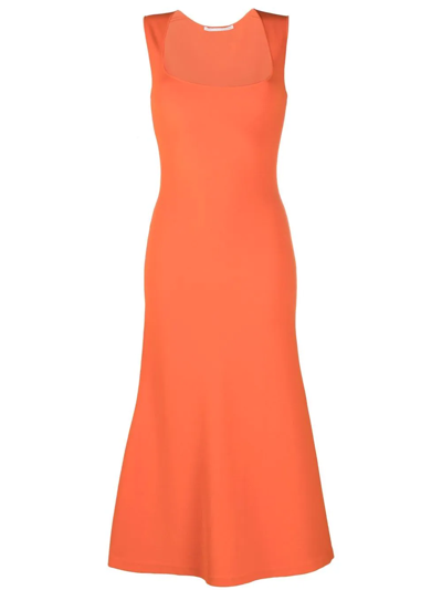 Shop Stella Mccartney Square-neck Sleeveless Flared Dress In Orange