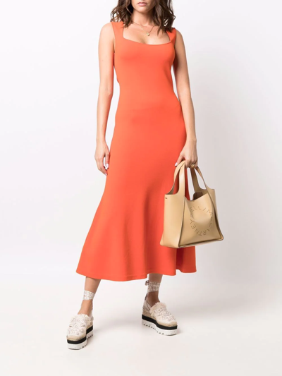 Shop Stella Mccartney Square-neck Sleeveless Flared Dress In Orange