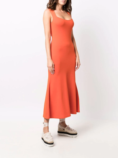 Shop Stella Mccartney Square-neck Sleeveless Flared Dress In Orange