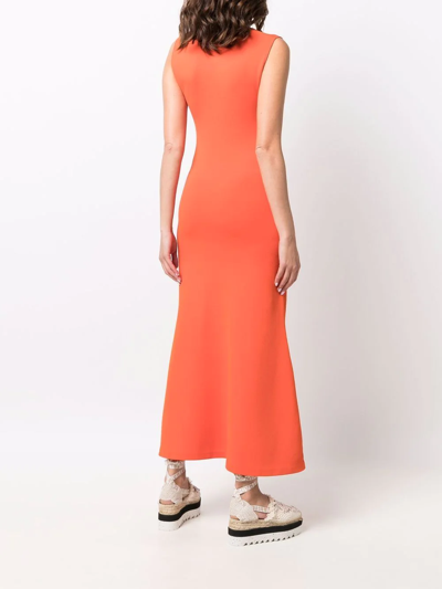 Shop Stella Mccartney Square-neck Sleeveless Flared Dress In Orange