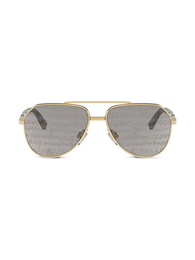 Shop Dolce & Gabbana Graffiti Pilot-frame Sunglasses In Grey