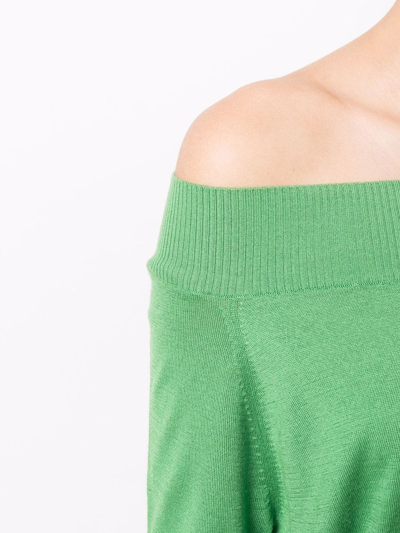 Shop Snobby Sheep Ribbed-knit Off-shoulder Top In Green