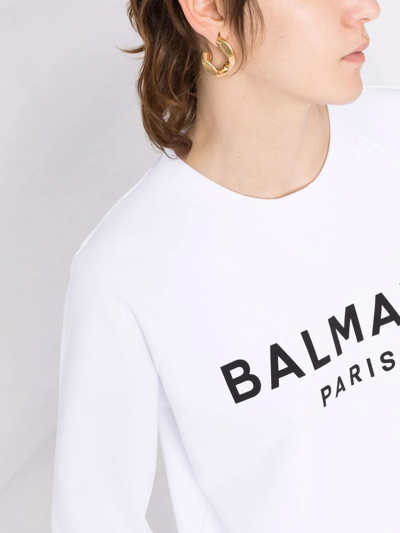 Shop Balmain Logo-print Cotton Sweatshirt In Weiss