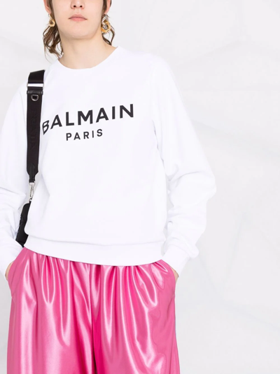 Shop Balmain Logo-print Cotton Sweatshirt In Weiss